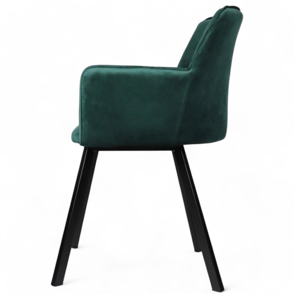 tapicerowane krzesło na metalowych nogach z podłokietnikami