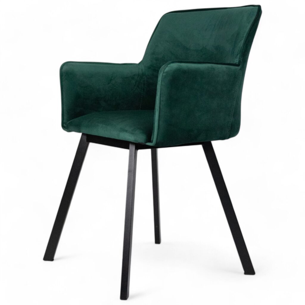 tapicerowane krzesło na metalowych nogach z podłokietnikami