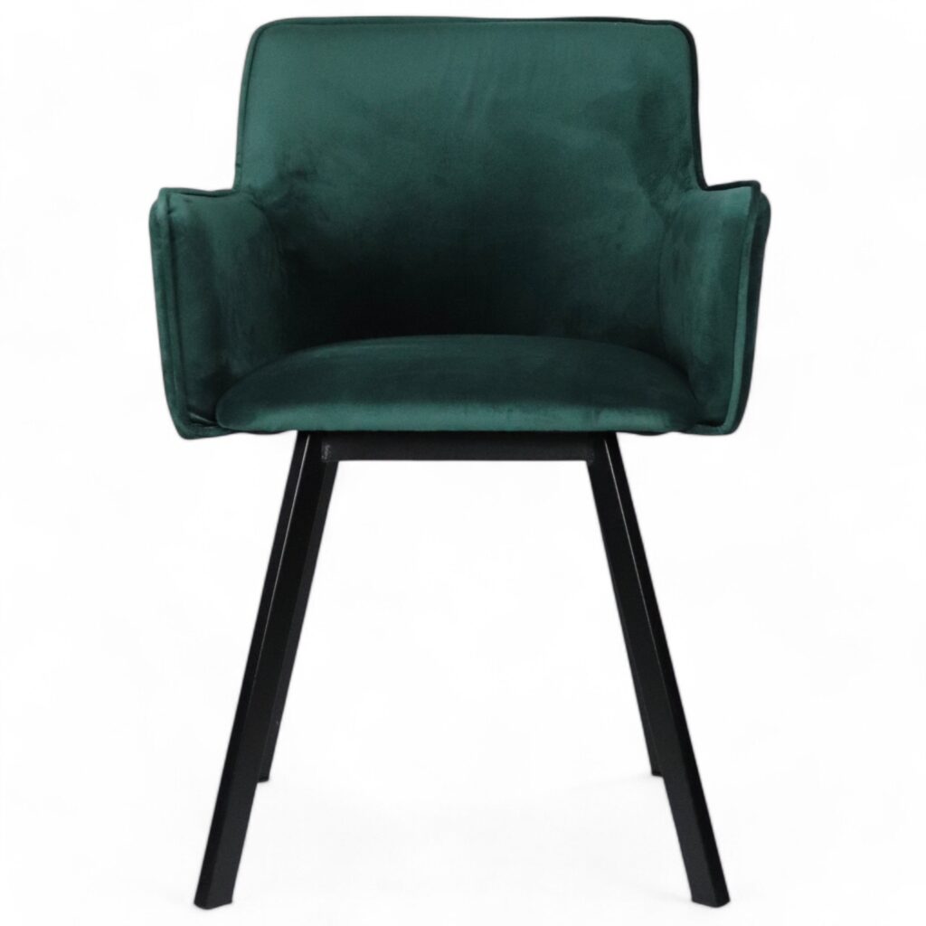 tapicerowane krzesło na metalowych nogach z podłokietnikami