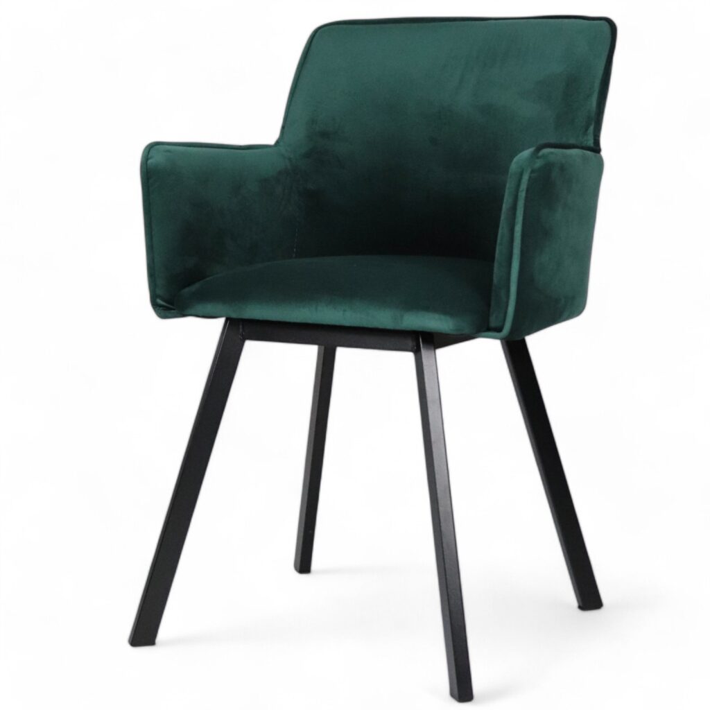 tapicerowane krzesło na metalowych nogach z podłokietnikami