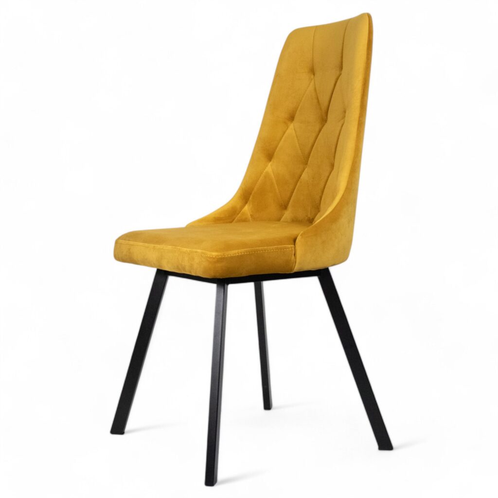 Krzesło tapicerowane, pikowane siedzisko, metalowe nogi