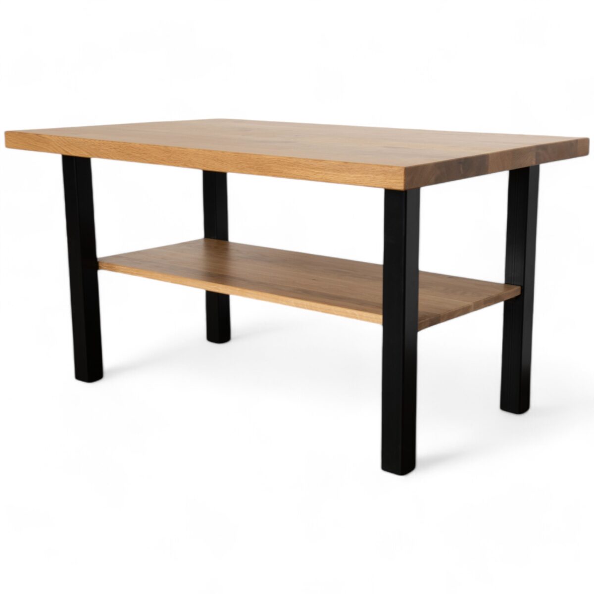 ława dębowa z półką na metalowych nogach