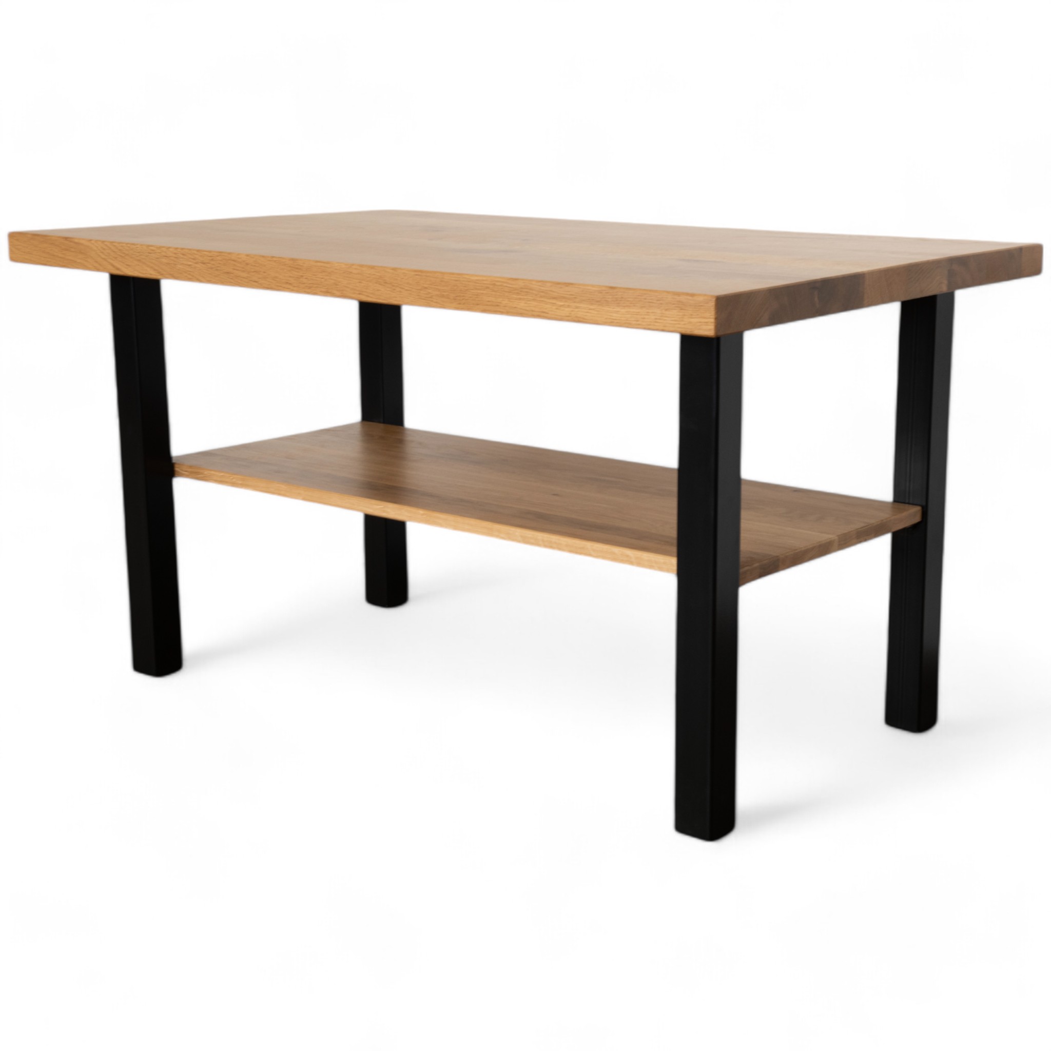 ława dębowa z półką na metalowych nogach