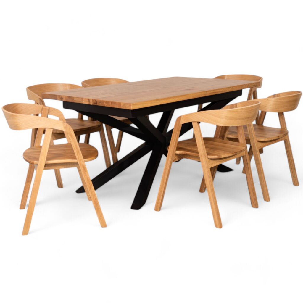 stół dębowy pająk i krzesła dębowe