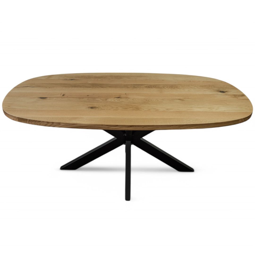 Stół z dębowym owalnym blatem na metalowych nogach typu pająk